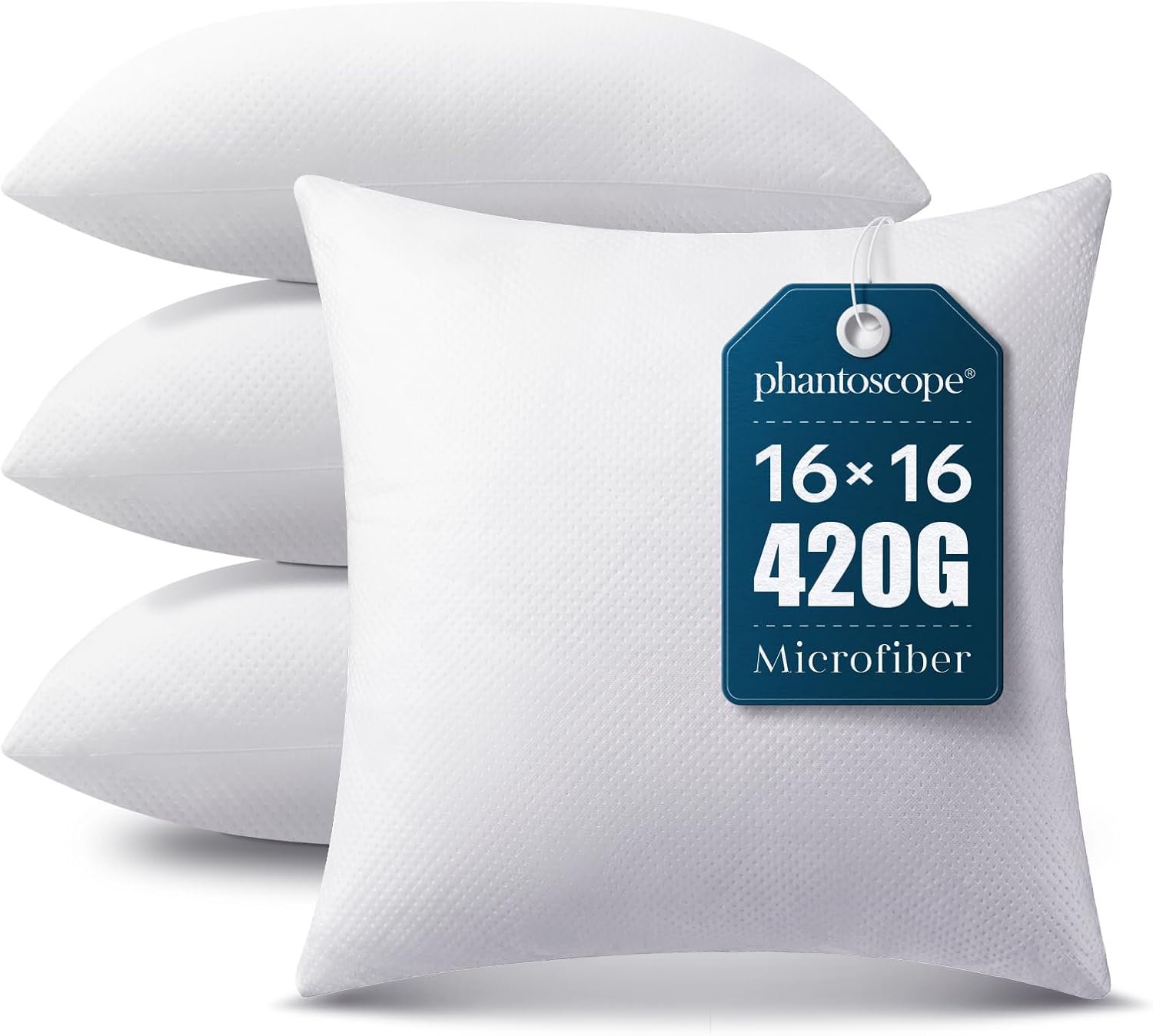 Phantoscope Pillow Inserts, Hypoallergenic 100% Virgin Fiber Square Form Microfiber Throw Pillow Inserts, Couch Bed Pillows 45x45 cm, 18x18 Inch (Pack of 4)