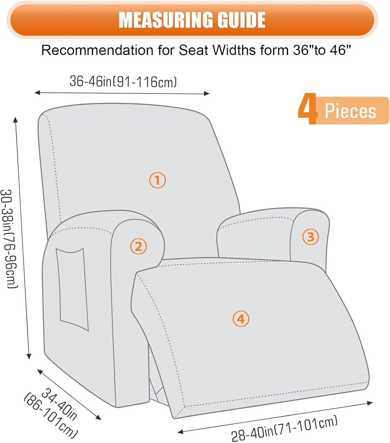 VANSOFY Recliner Chair Cover, 3-Pieces Stretch Recliner Covers for Recliner Chair Soft Reclining Chair Slipcover Furniture Protector for Dogs Cats(Dark Gray)