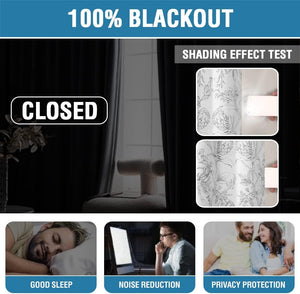 100% Blackout Curtains 84 inch Length 2 Panels Set Cattleya Floral Printed Drapes Leah Floral Thermal Curtains for Bedroom with Black Liner Sound Proof Curtains,