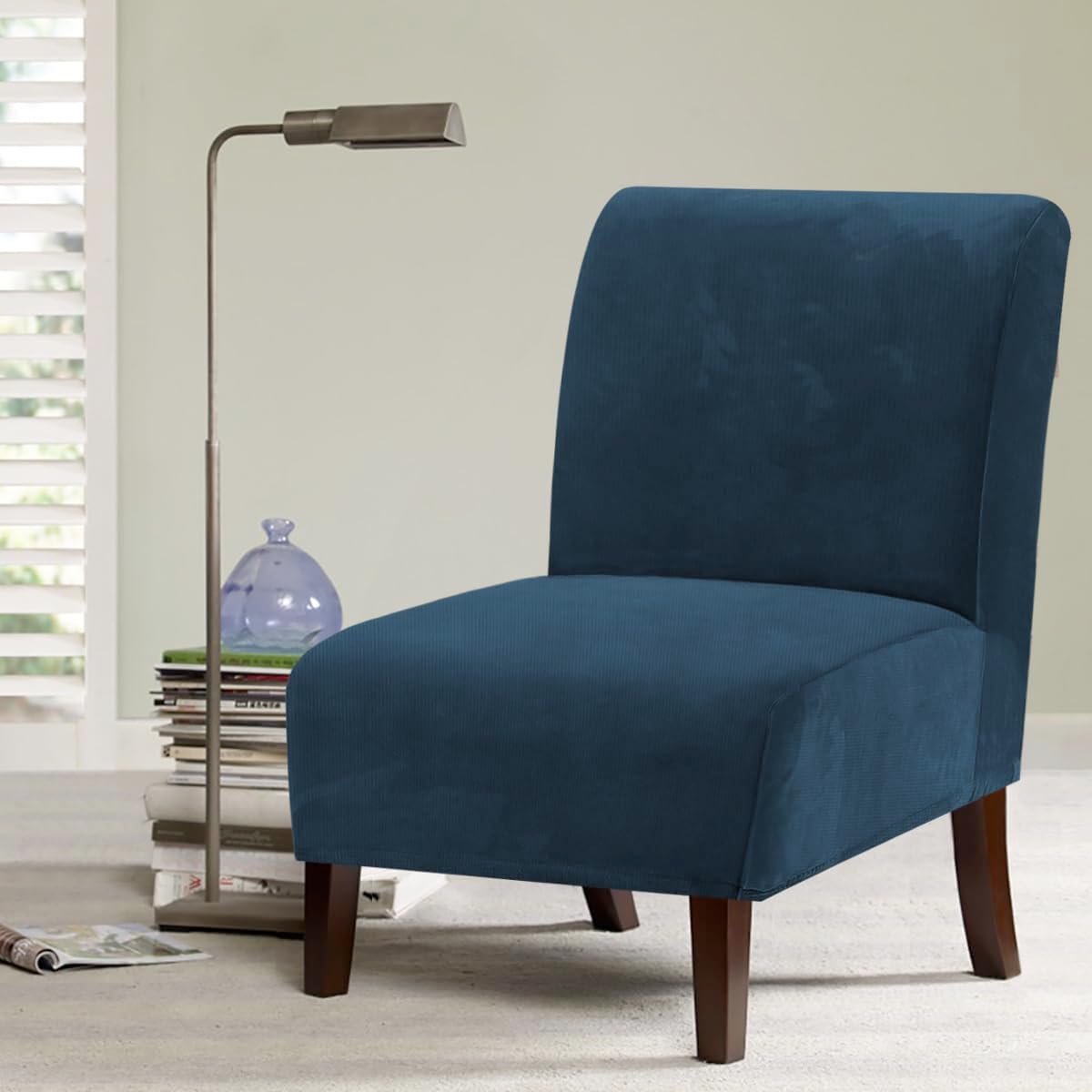 H.VERSAILTEX Armless Accent Chair Covers Thick Velvet Armless Chair Slipcovers High Stretch Chair Covers for Living Room Hotel Machine Washable Furniture Protector with Elastic Bottom, Ivory