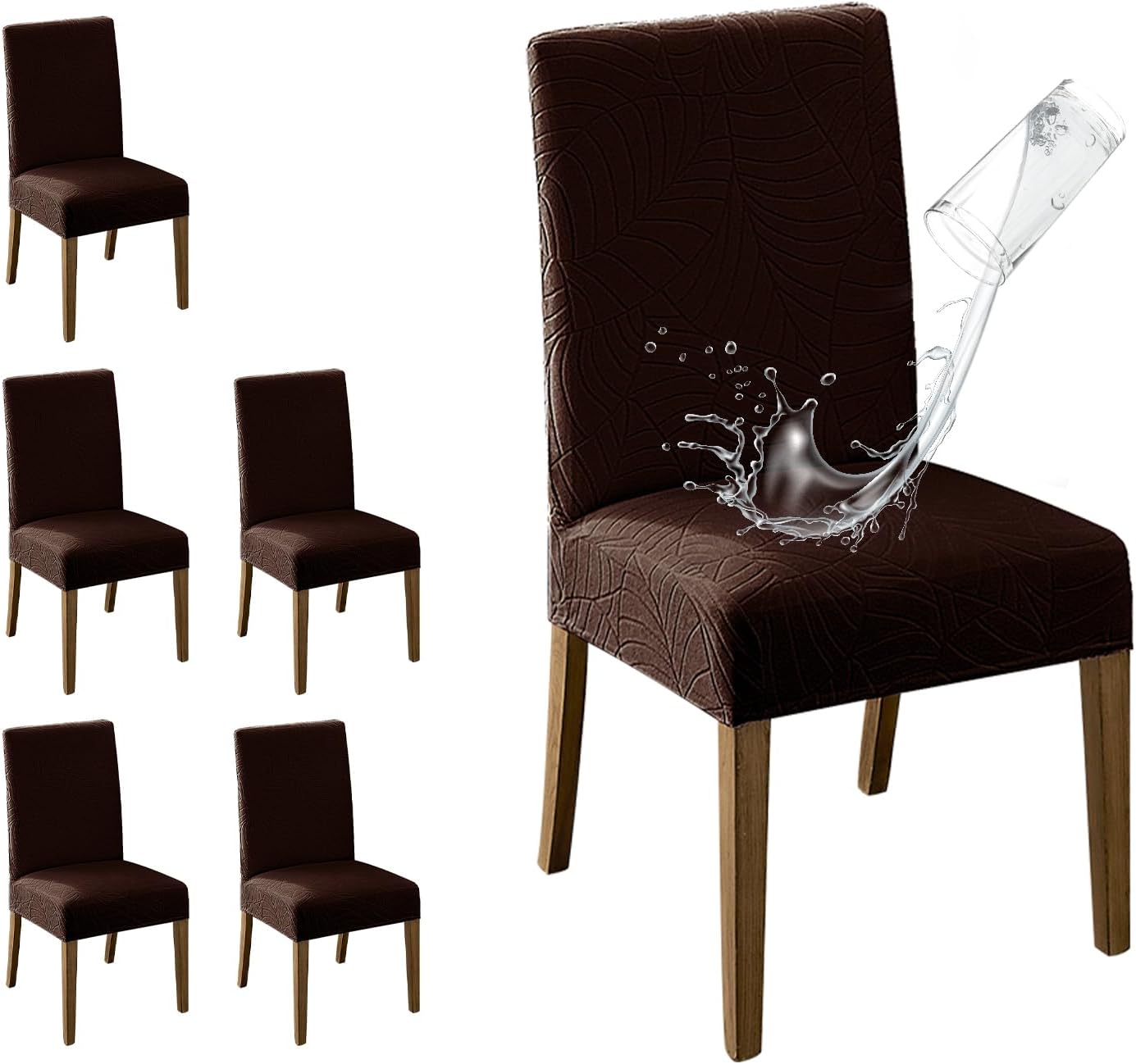 MOSAYT 100% Waterproof Dining Room Chair Covers Set of 4, Super Fit Stretch Jacquard Parson Chairs Slipcovers Removable Washable Chair Seat Protectors for Home, Kitchen, Banquet (Beige)