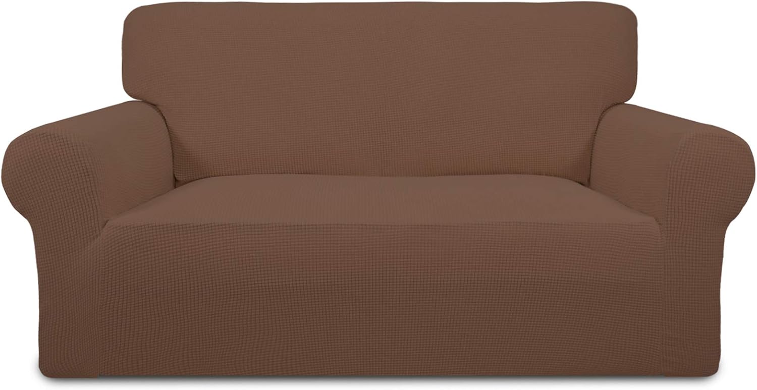 PureFit Stretch Chair Sofa Slipcover – Spandex Jacquard Non Slip Soft Couch Sofa Cover, Washable Furniture Protector with Non Skid Foam and Elastic Bottom for Kids (Chair, Dark Gray)