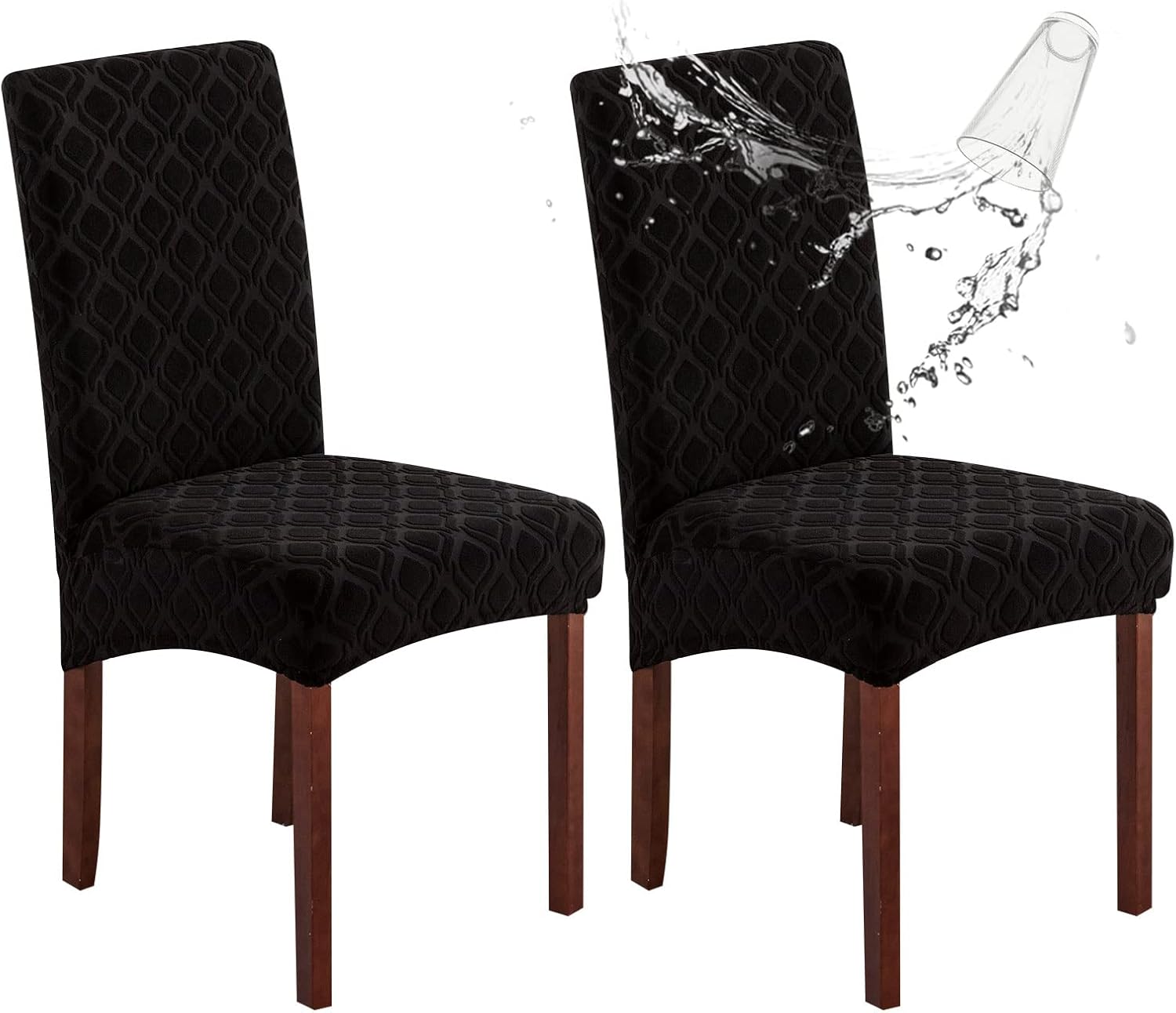 Genina 100% Waterproof Chair Covers for Dining Room Set of 4, Stretch Parson Chair Slipcovers for Kitchen Chairs, Washable Chair Protectors, Leaves-Warm Gray