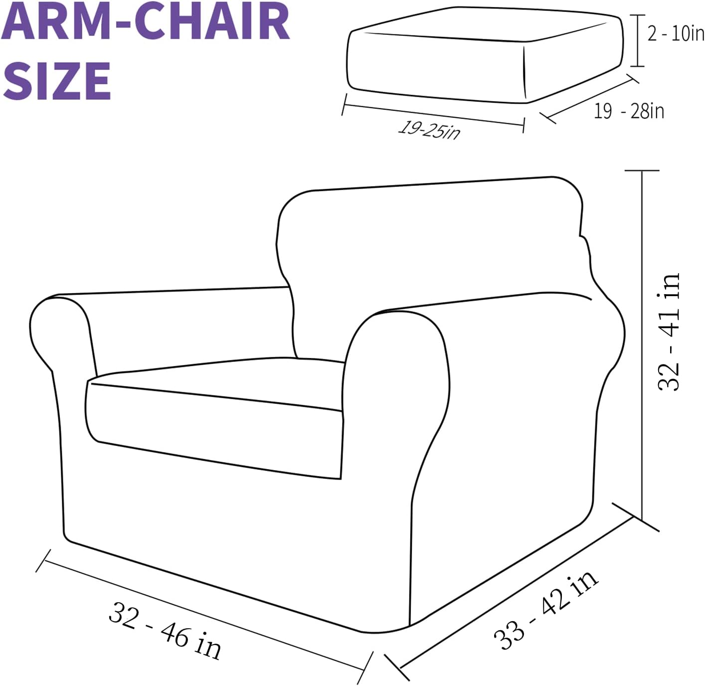 ZNSAYOTX 2 Piece Chair Covers for Living Room with Arms Anti Slip Stretch Arm Chair Slipcovers Sofa Armchair Slipcover Machine Washable Furniture Protector (Black and White, Chair)