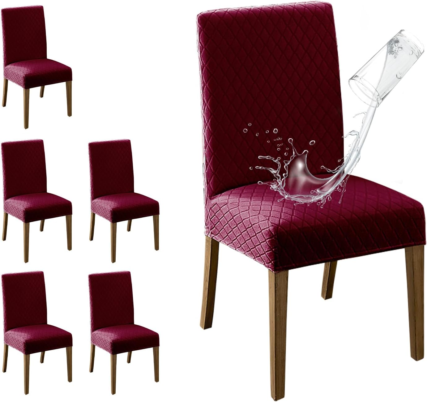 MOSAYT 100% Waterproof Dining Room Chair Covers Set of 4, Super Fit Stretch Jacquard Parson Chairs Slipcovers Removable Washable Chair Seat Protectors for Home, Kitchen, Banquet (Beige)