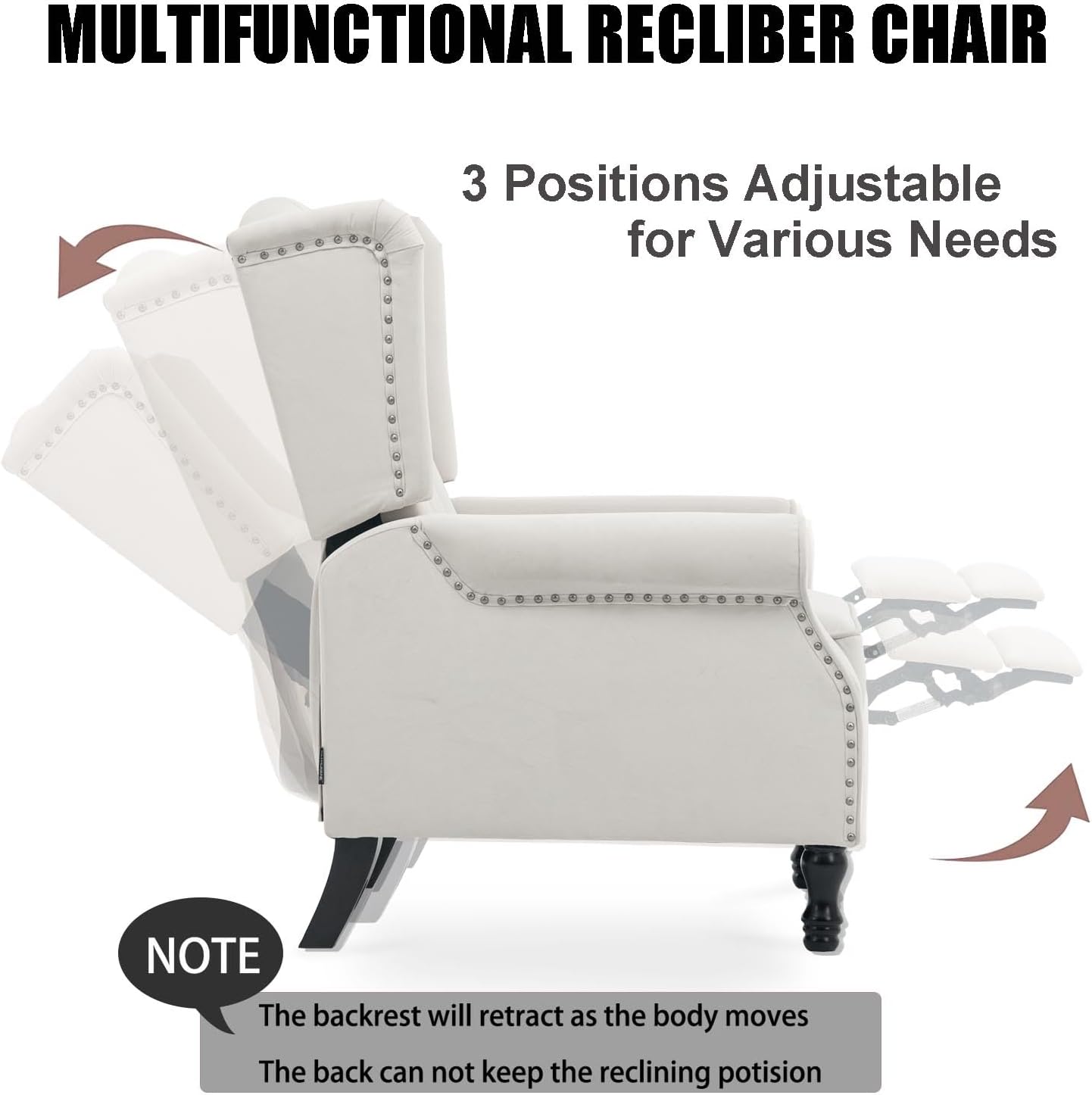 Velvet Accent Chair, Push Back Recliner Chair