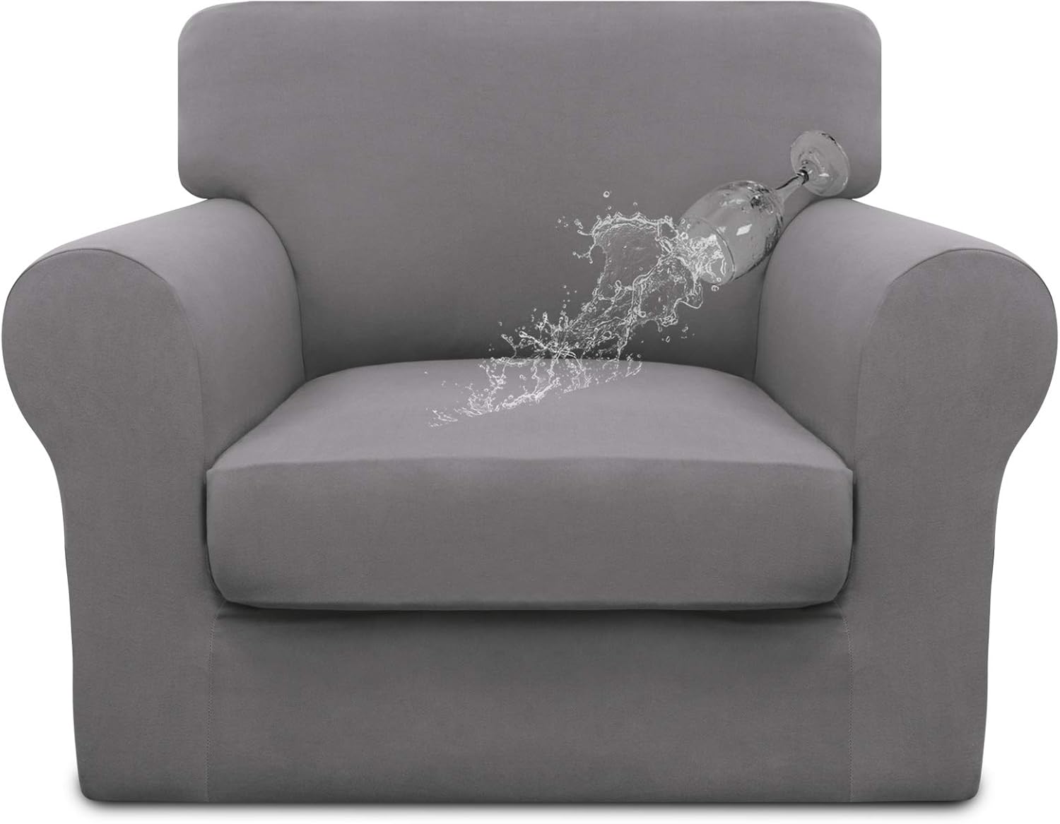 Easy-Going 100% Dual Waterproof 2 Pieces Chair Cover Stretch Soft Couch Cover for Dogs, Sofa Slipcover for 1 Separate Cushion Couch Leakproof Furniture Protector for Kids, Pets Grayish Green