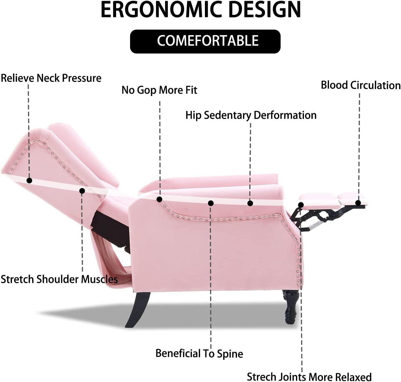 Velvet Accent Chair, Push Back Recliner Chair