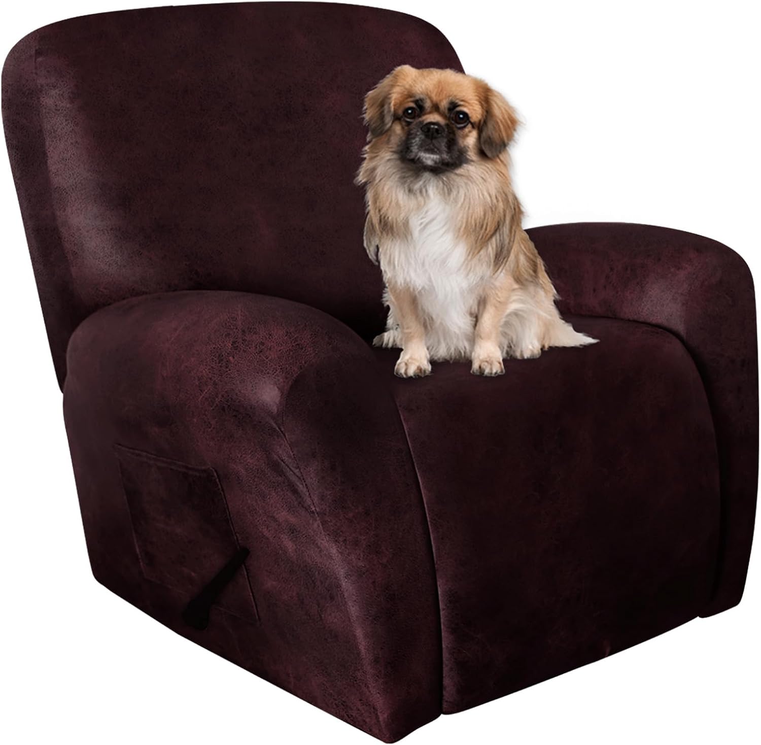 Leather Like Recliner Chair Covers Heavy Duty, 4 Pieces Lazy Boy Recliner Cover for Recliner Chair, Leather Cover for Recliner slipcovers Washable for Pets (Dark Brown)