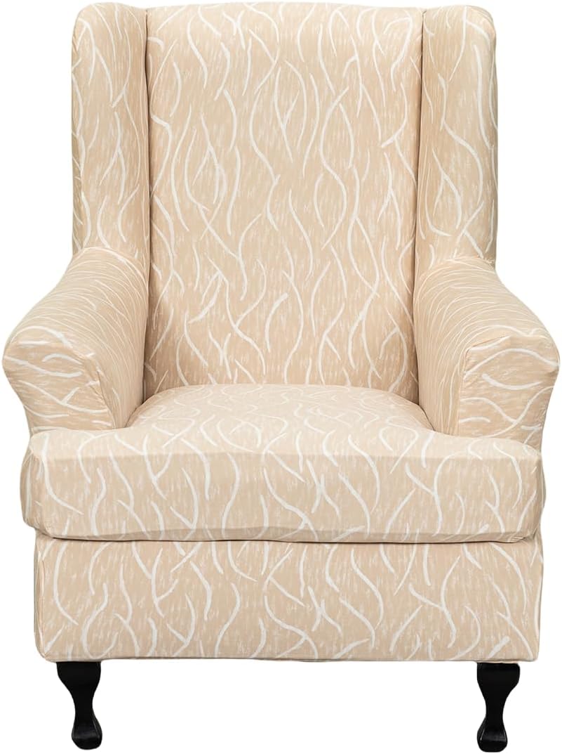 Wing Chair Slipcovers 2 Pieces Stretch Spandex Wingback Chair Covers Sofa Slipcover Printing Wingback Armchair Slipcovers Furniture Protector Couch Soft with Elastic Bottom for Wingback Chairs,12