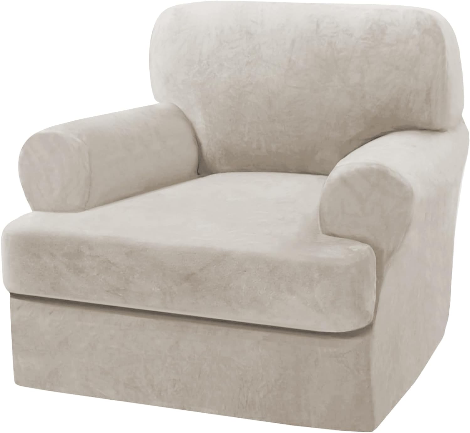H.VERSAILTEX Sofa Cover 2 Piece T Cushion Armchair Slipcovers Thick Velvet Couch Cover Furniture Protector Stretch T Cushion Sofa Covers for 1 Cushion Couch with 1 Individual T Cushion Covers, Ivory