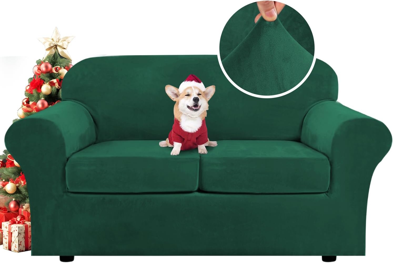 H.VERSAILTEX Rich Velvet Stretch 2 Piece Cover Chair Slipcover Sofa Cover Furniture Protector Couch Soft with Elastic Bottom Chair Couch Cover with Arms Width Up to 49 Inch(Chair, Ivory)