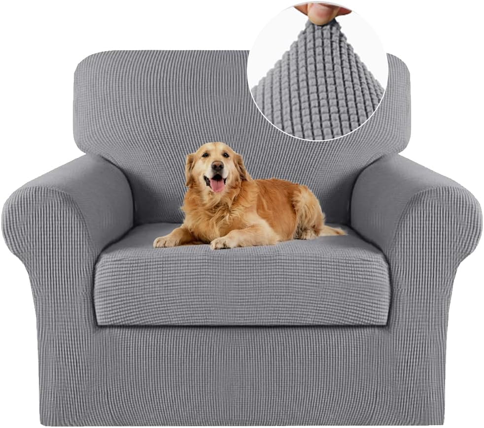 Turquoize 2 Piece Chair Covers for Living Room Armchair Cover Armchair Slipcovers with Arms Feature Thick Jacquard Fabric (Chair,Biscotti Beige)