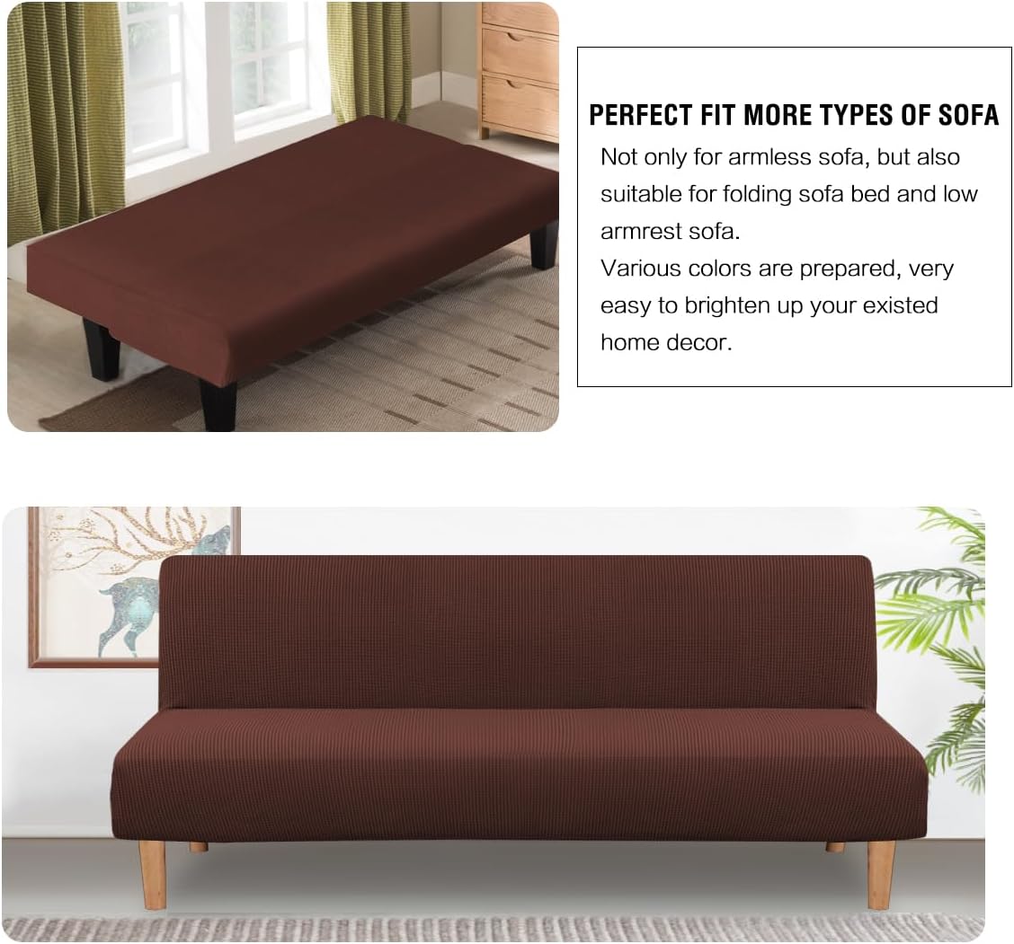 H.VERSAILTEX Armless Futon Cover Stretch Sofa Bed Slipcover Protector Elastic Feature Rich Textured High Spandex Small Checks Jacquard Fabric Futon Cover, Machine Washable, Sage