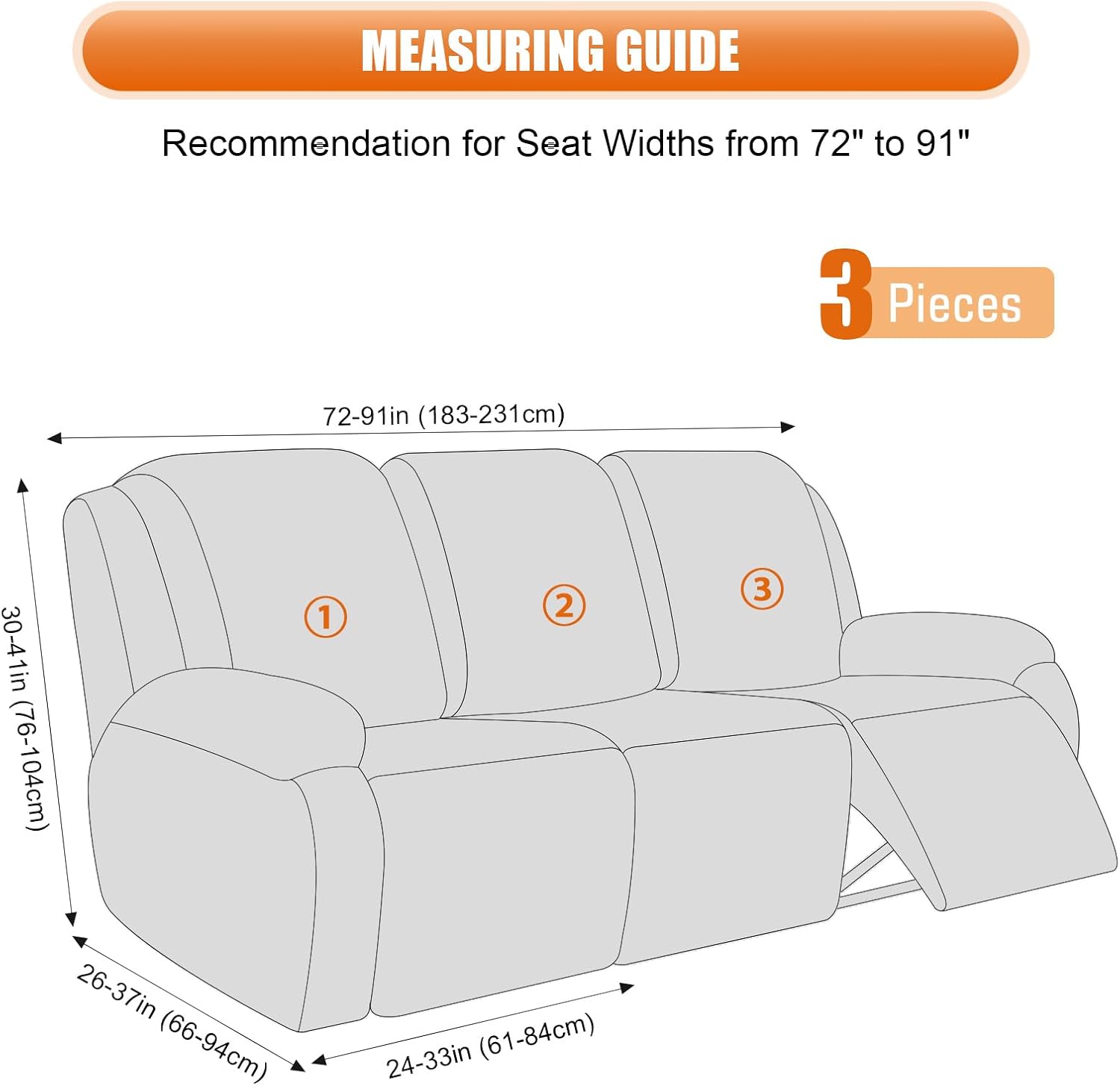 VANSOFY Recliner Chair Cover, 3-Pieces Stretch Recliner Covers for Recliner Chair Soft Reclining Chair Slipcover Furniture Protector for Dogs Cats(Dark Gray)