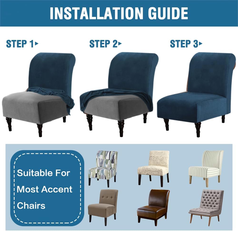 H.VERSAILTEX Armless Accent Chair Covers Thick Velvet Armless Chair Slipcovers High Stretch Chair Covers for Living Room Hotel Machine Washable Furniture Protector with Elastic Bottom, Ivory