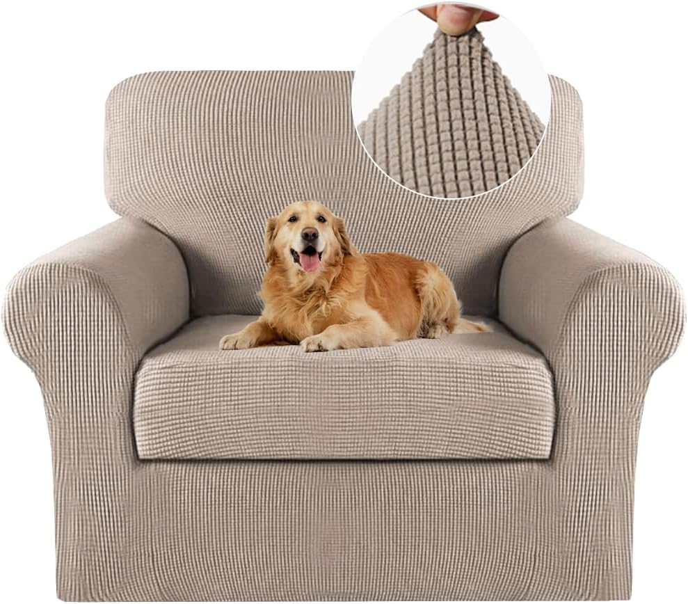 Turquoize 2 Piece Chair Covers for Living Room Armchair Cover Armchair Slipcovers with Arms Feature Thick Jacquard Fabric (Chair,Biscotti Beige)