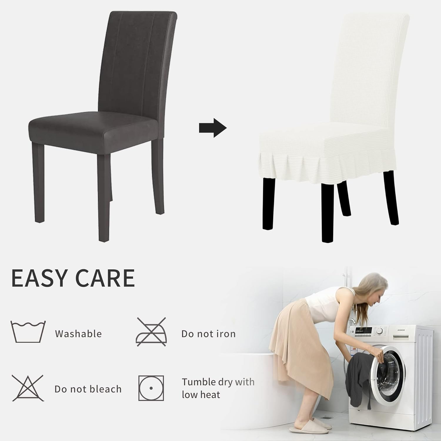 Easy-Going Dining Chair Covers Stretch Parsons Chair Slipcover with Skirt Chair Covers for Dining Room Restaurant Banquet (2 PCS, Light Gray)