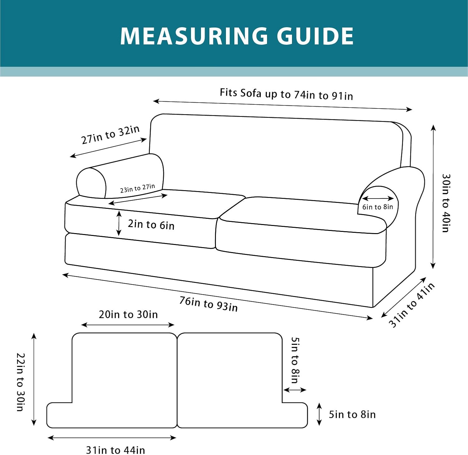 2 Pieces T Cushion Chair Covers