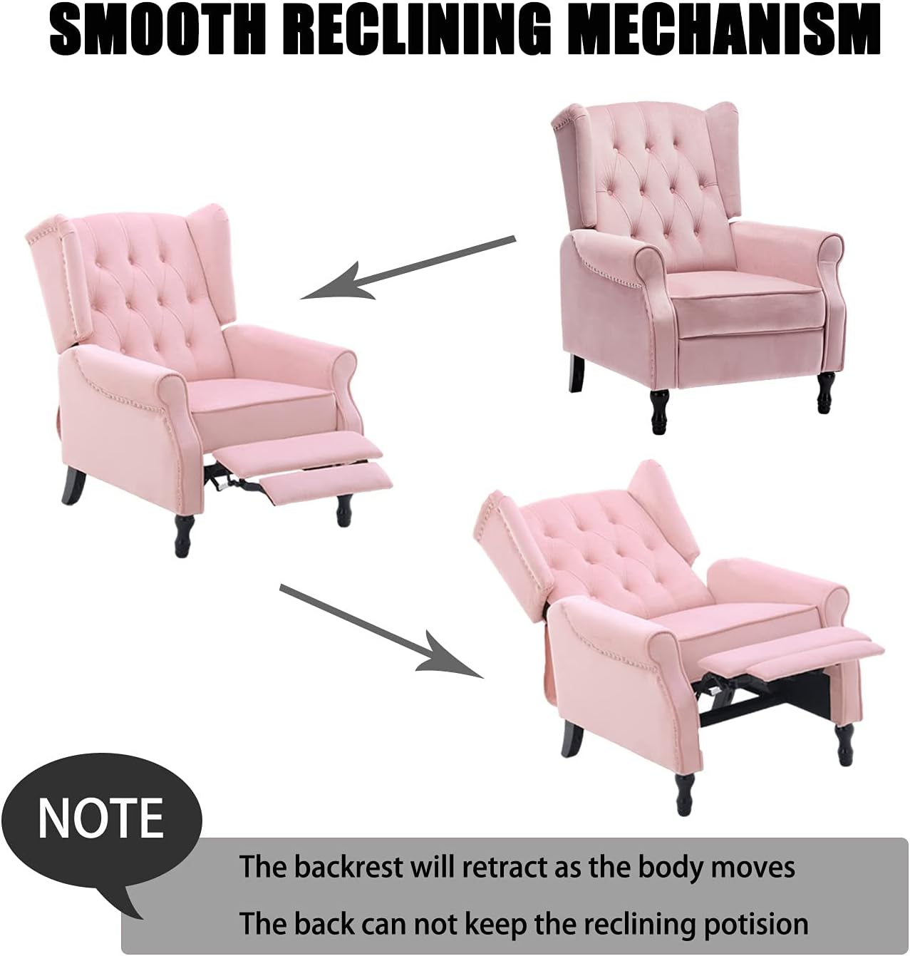 Velvet Accent Chair, Push Back Recliner Chair