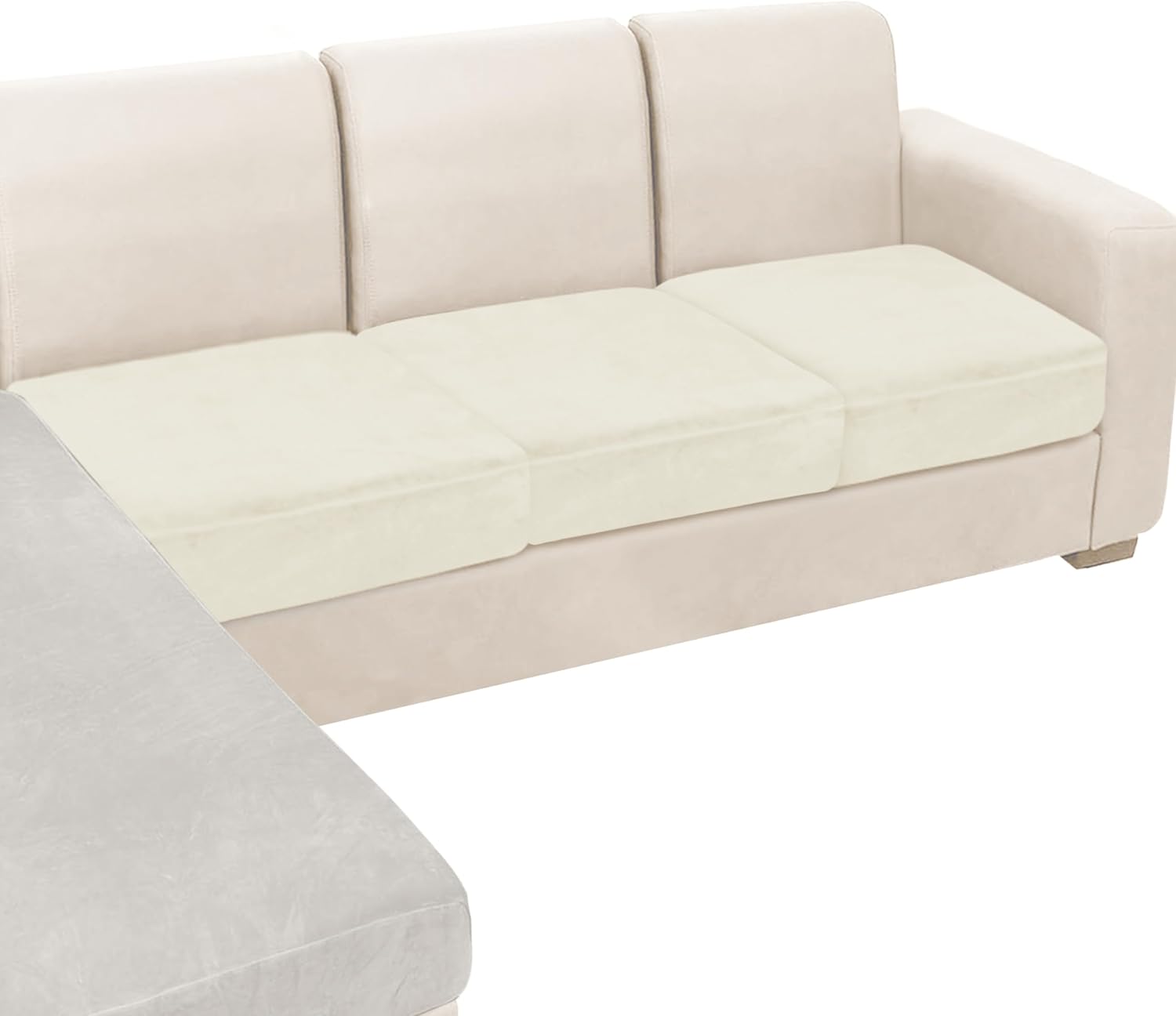 NAISI Sectional Couch Cover 4 Pieces Velvet Separate Couch Cushion Covers L Shape Soft Stretch Sofa Slipcovers with 2pcs Pillowcases for Left/Right Chaise Sectional Couch(3 Seater+1 Chaise,Dark Grey)