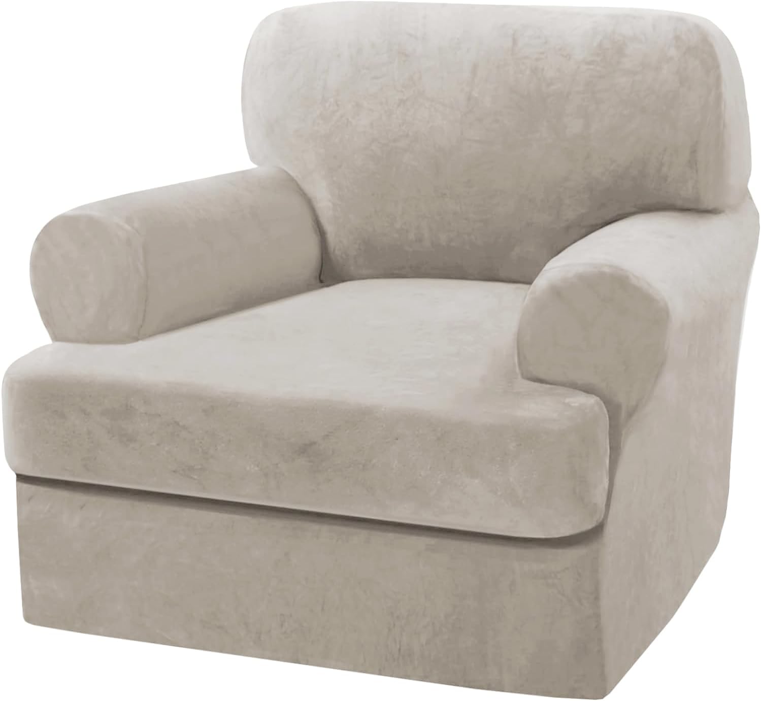 H.VERSAILTEX Sofa Cover 2 Piece T Cushion Armchair Slipcovers Thick Velvet Couch Cover Furniture Protector Stretch T Cushion Sofa Covers for 1 Cushion Couch with 1 Individual T Cushion Covers, Ivory