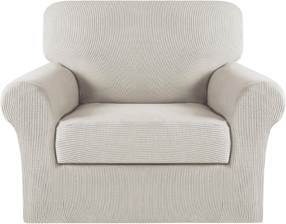 Turquoize 2 Piece Chair Covers for Living Room Armchair Cover Armchair Slipcovers with Arms Feature Thick Jacquard Fabric (Chair,Biscotti Beige)