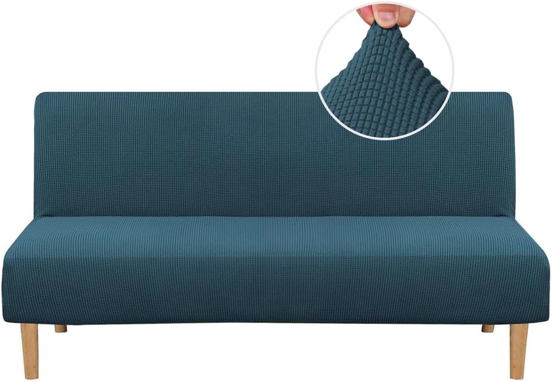 H.VERSAILTEX Armless Futon Cover Stretch Sofa Bed Slipcover Protector Elastic Feature Rich Textured High Spandex Small Checks Jacquard Fabric Futon Cover, Machine Washable, Sage