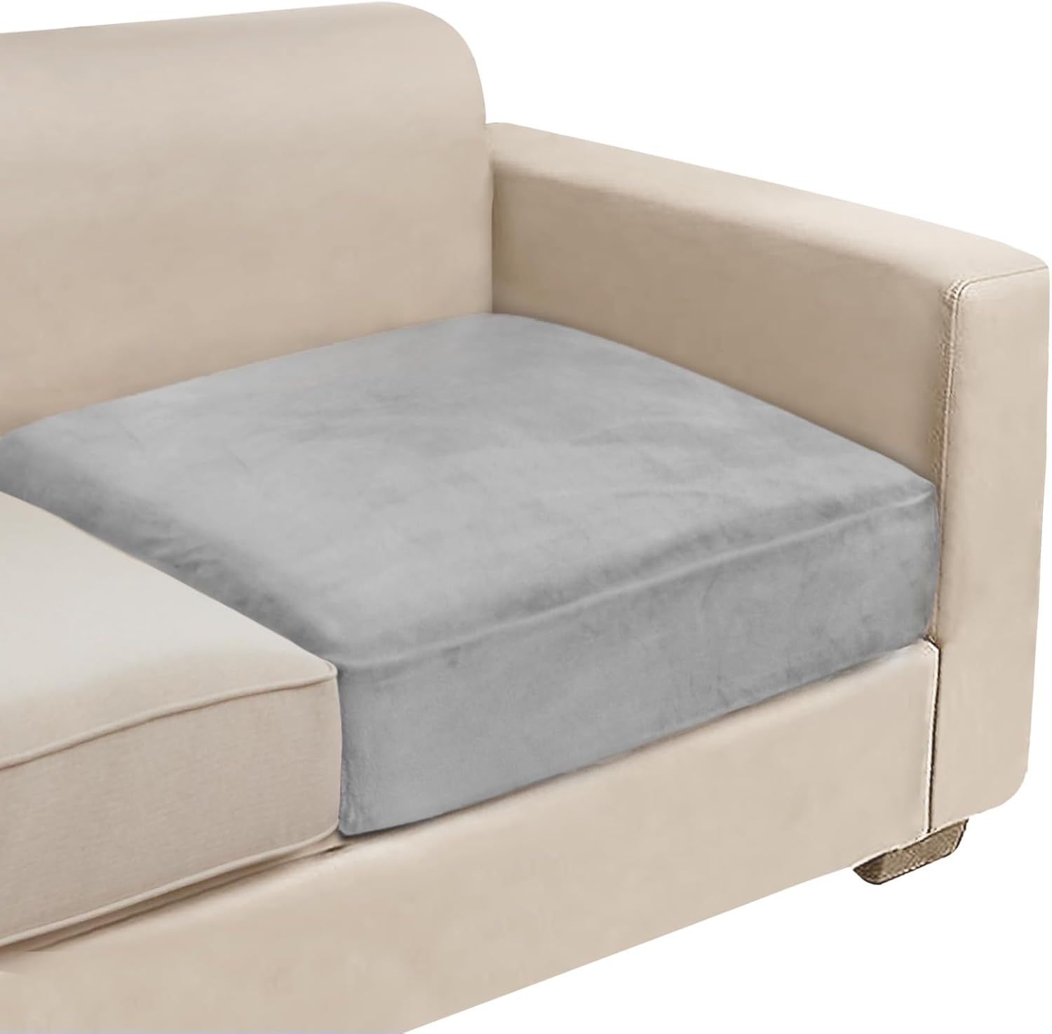 NAISI Sectional Couch Cover 4 Pieces Velvet Separate Couch Cushion Covers L Shape Soft Stretch Sofa Slipcovers with 2pcs Pillowcases for Left/Right Chaise Sectional Couch(3 Seater+1 Chaise,Dark Grey)