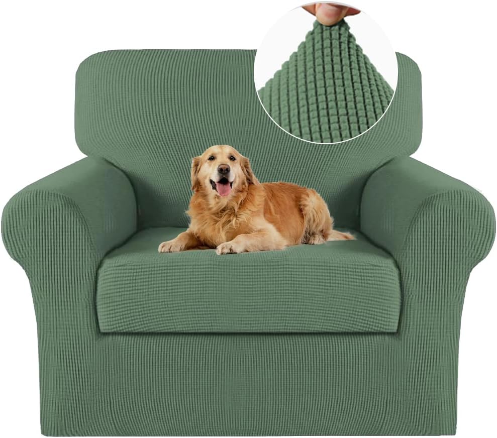 Turquoize 2 Piece Chair Covers for Living Room Armchair Cover Armchair Slipcovers with Arms Feature Thick Jacquard Fabric (Chair,Biscotti Beige)