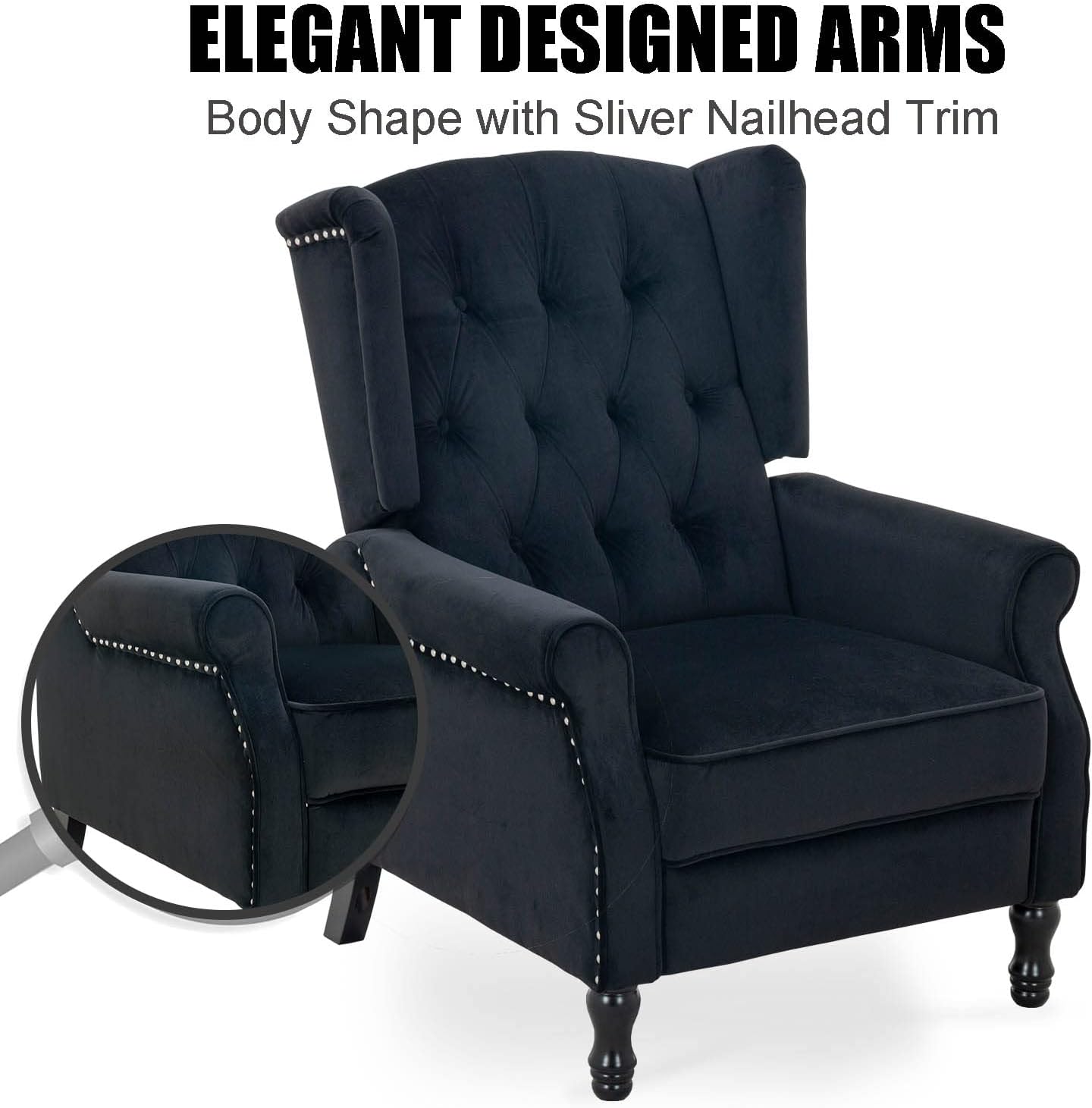 Velvet Accent Chair, Push Back Recliner Chair