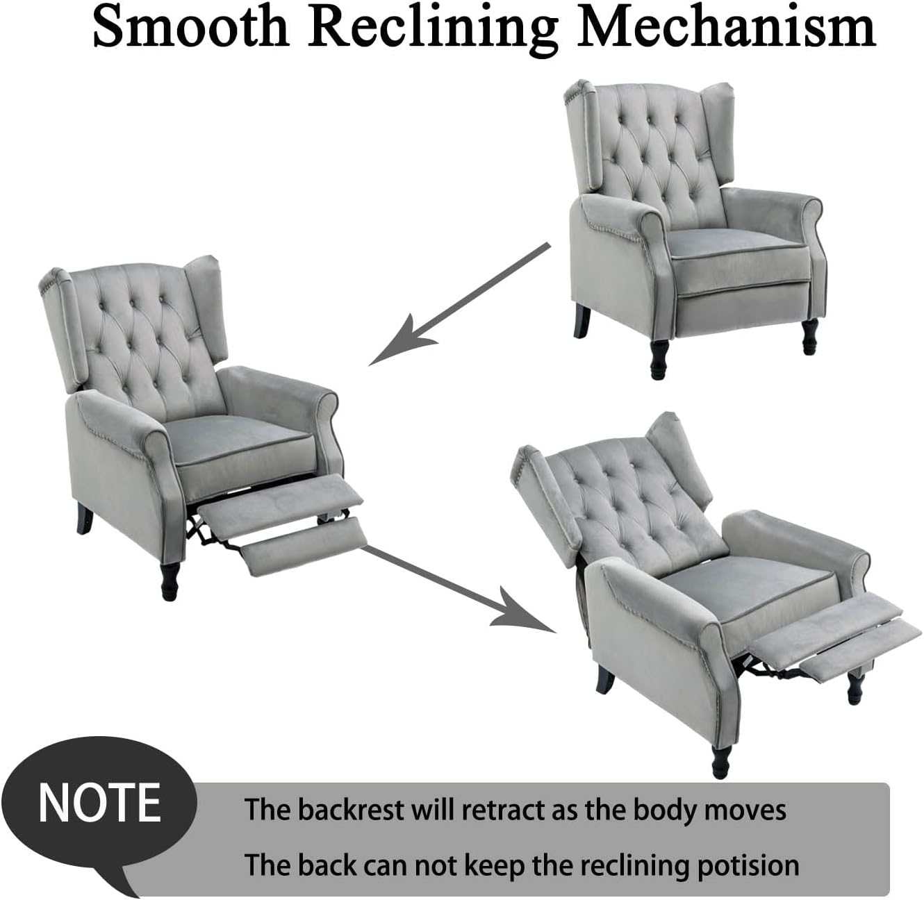 Velvet Accent Chair, Push Back Recliner Chair