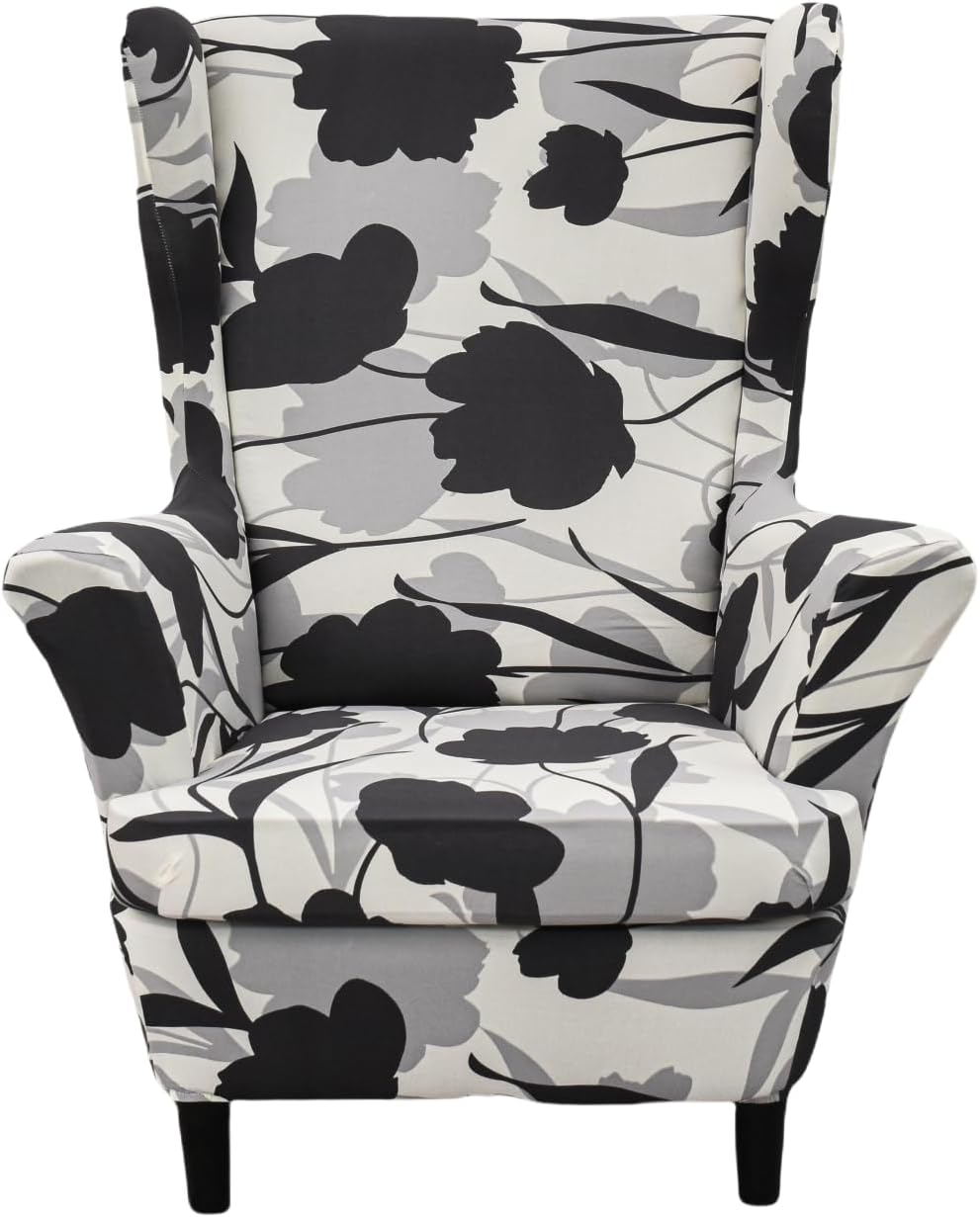 Wing Chair Slipcovers 2 Pieces Stretch Spandex Wingback Chair Covers Sofa Slipcover Printing Wingback Armchair Slipcovers Furniture Protector Couch Soft with Elastic Bottom for Wingback Chairs,12
