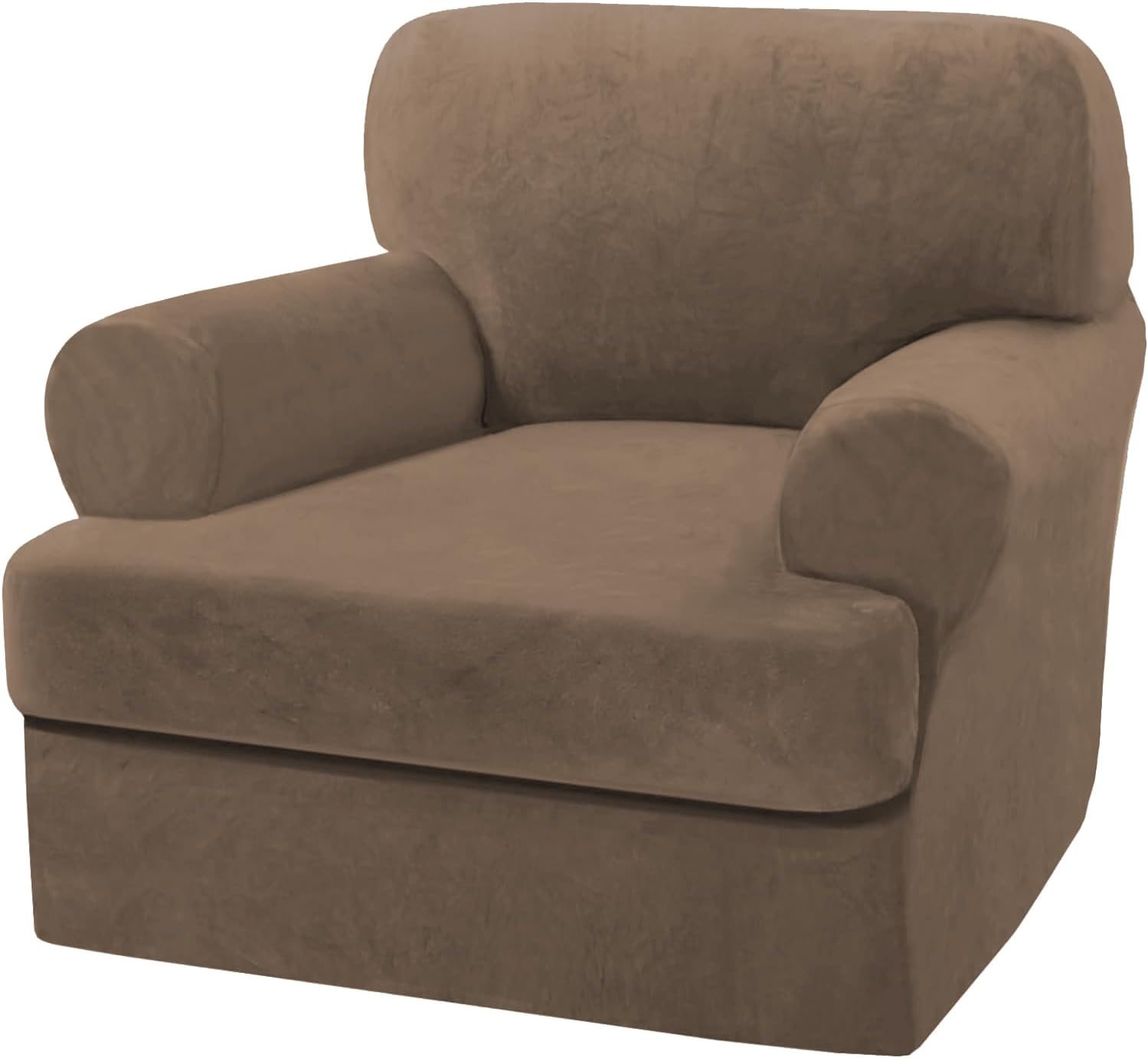 H.VERSAILTEX Sofa Cover 2 Piece T Cushion Armchair Slipcovers Thick Velvet Couch Cover Furniture Protector Stretch T Cushion Sofa Covers for 1 Cushion Couch with 1 Individual T Cushion Covers, Ivory