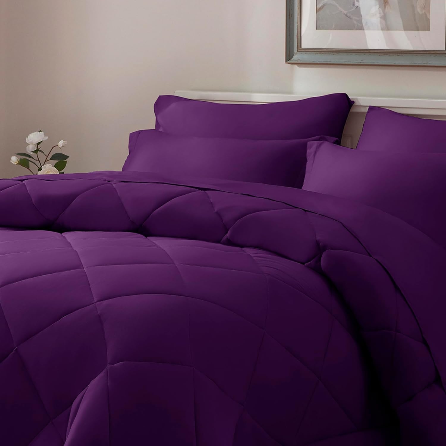 Full Comforter Set Purple- 7 Pieces