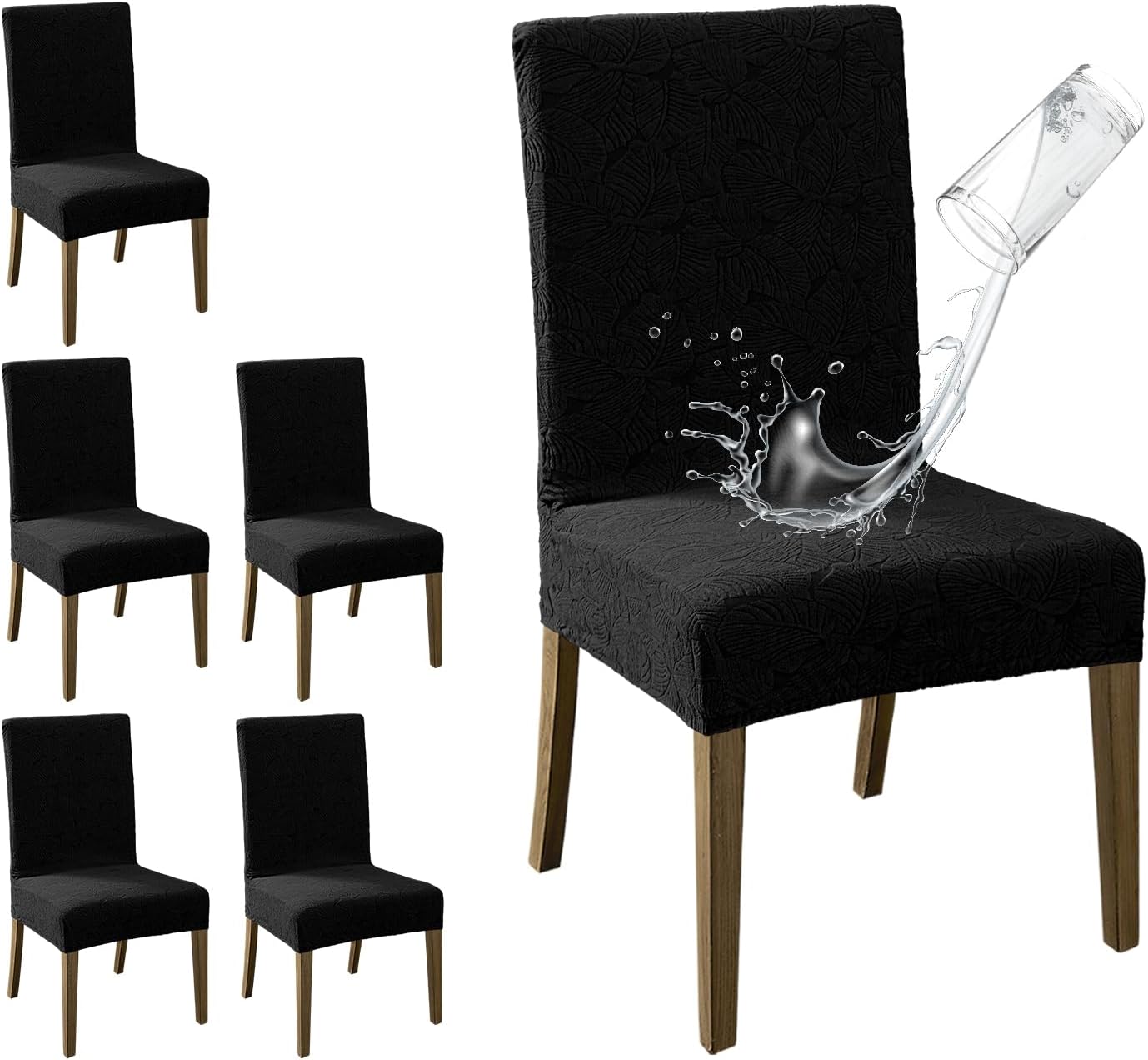 MOSAYT 100% Waterproof Dining Room Chair Covers Set of 4, Super Fit Stretch Jacquard Parson Chairs Slipcovers Removable Washable Chair Seat Protectors for Home, Kitchen, Banquet (Beige)