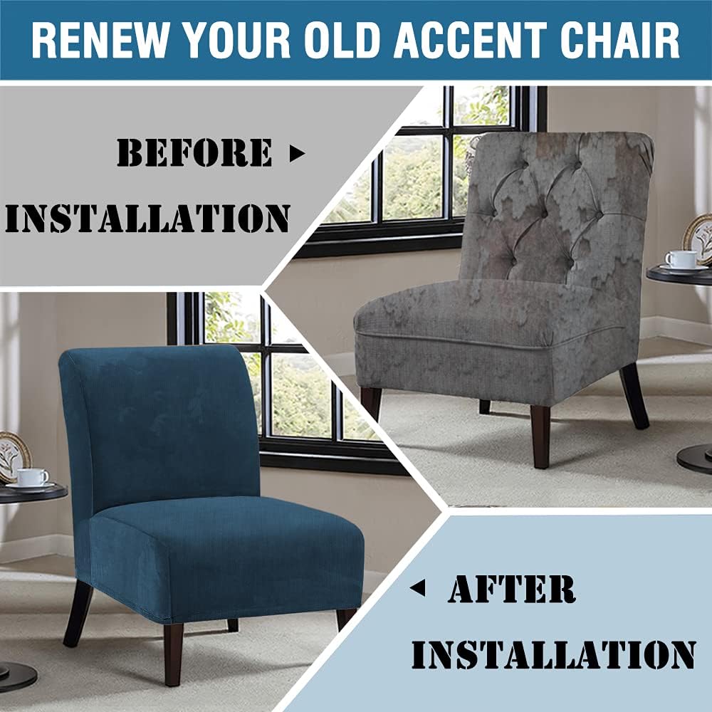 H.VERSAILTEX Armless Accent Chair Covers Thick Velvet Armless Chair Slipcovers High Stretch Chair Covers for Living Room Hotel Machine Washable Furniture Protector with Elastic Bottom, Ivory