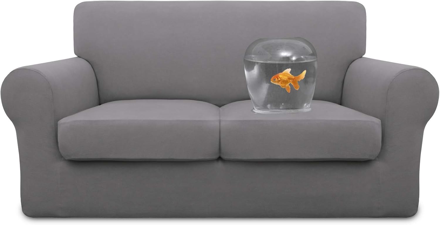 Easy-Going 100% Dual Waterproof 2 Pieces Chair Cover Stretch Soft Couch Cover for Dogs, Sofa Slipcover for 1 Separate Cushion Couch Leakproof Furniture Protector for Kids, Pets Grayish Green