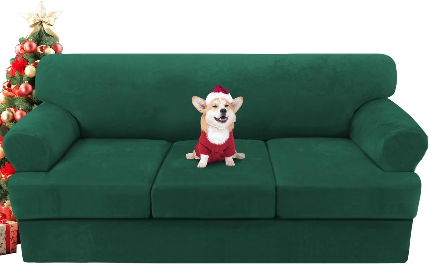 H.VERSAILTEX Sofa Cover 2 Piece T Cushion Armchair Slipcovers Thick Velvet Couch Cover Furniture Protector Stretch T Cushion Sofa Covers for 1 Cushion Couch with 1 Individual T Cushion Covers, Ivory