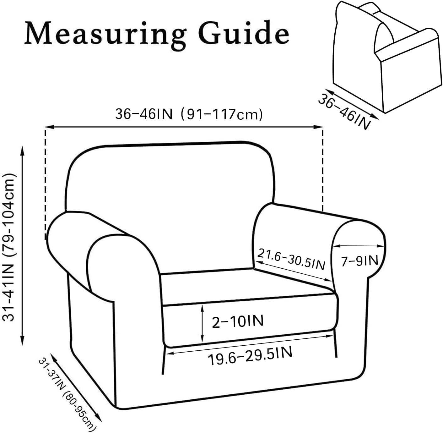 Turquoize 2 Piece Chair Covers for Living Room Armchair Cover Armchair Slipcovers with Arms Feature Thick Jacquard Fabric (Chair,Biscotti Beige)