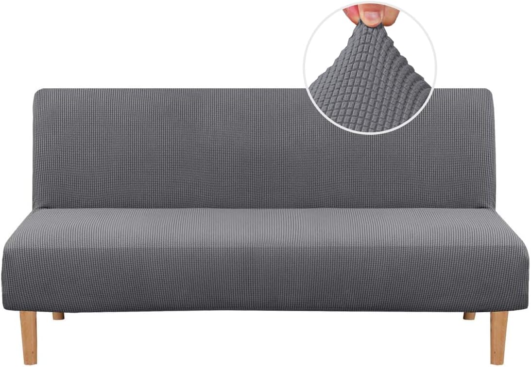 H.VERSAILTEX Armless Futon Cover Stretch Sofa Bed Slipcover Protector Elastic Feature Rich Textured High Spandex Small Checks Jacquard Fabric Futon Cover, Machine Washable, Sage