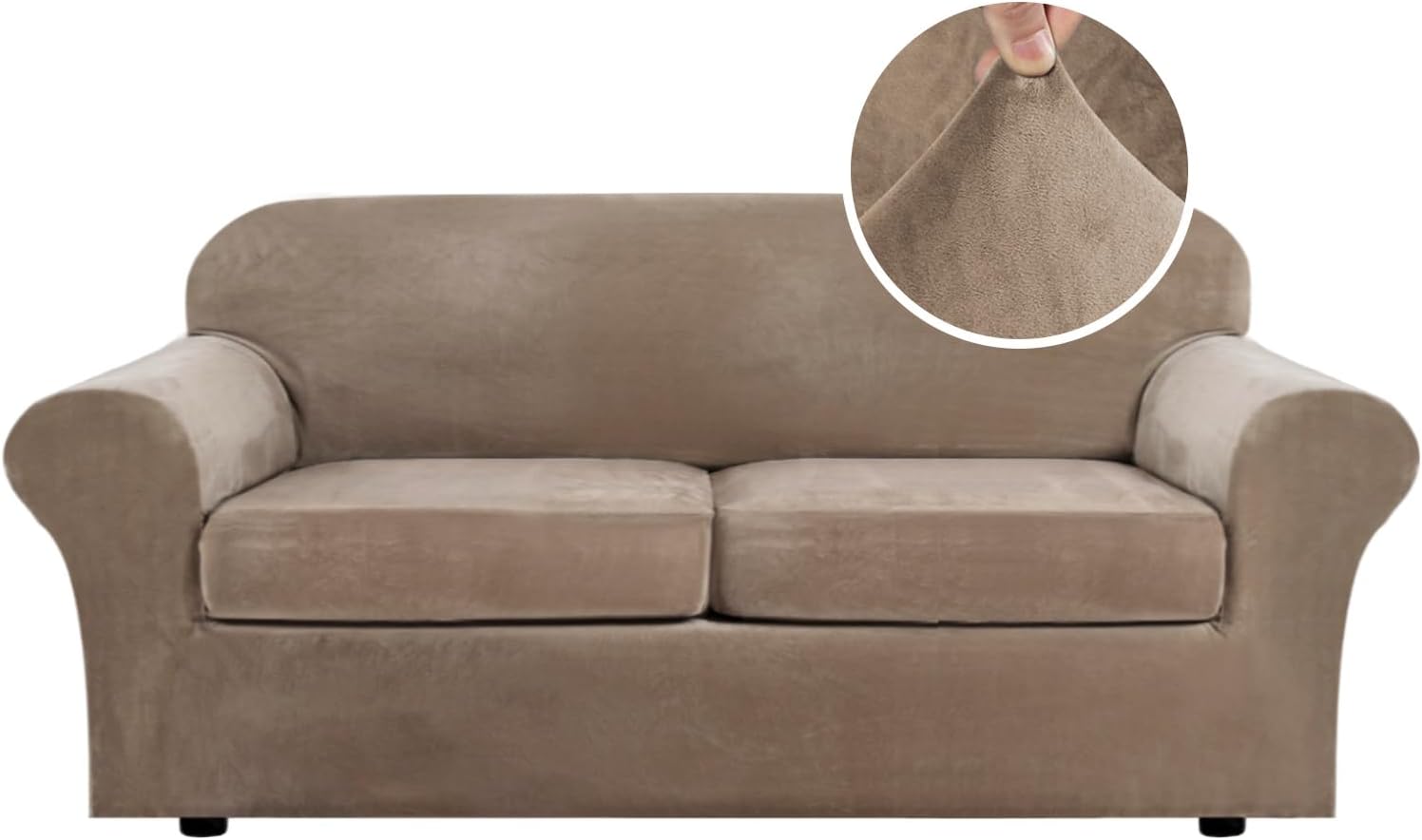 H.VERSAILTEX Rich Velvet Stretch 2 Piece Cover Chair Slipcover Sofa Cover Furniture Protector Couch Soft with Elastic Bottom Chair Couch Cover with Arms Width Up to 49 Inch(Chair, Ivory)