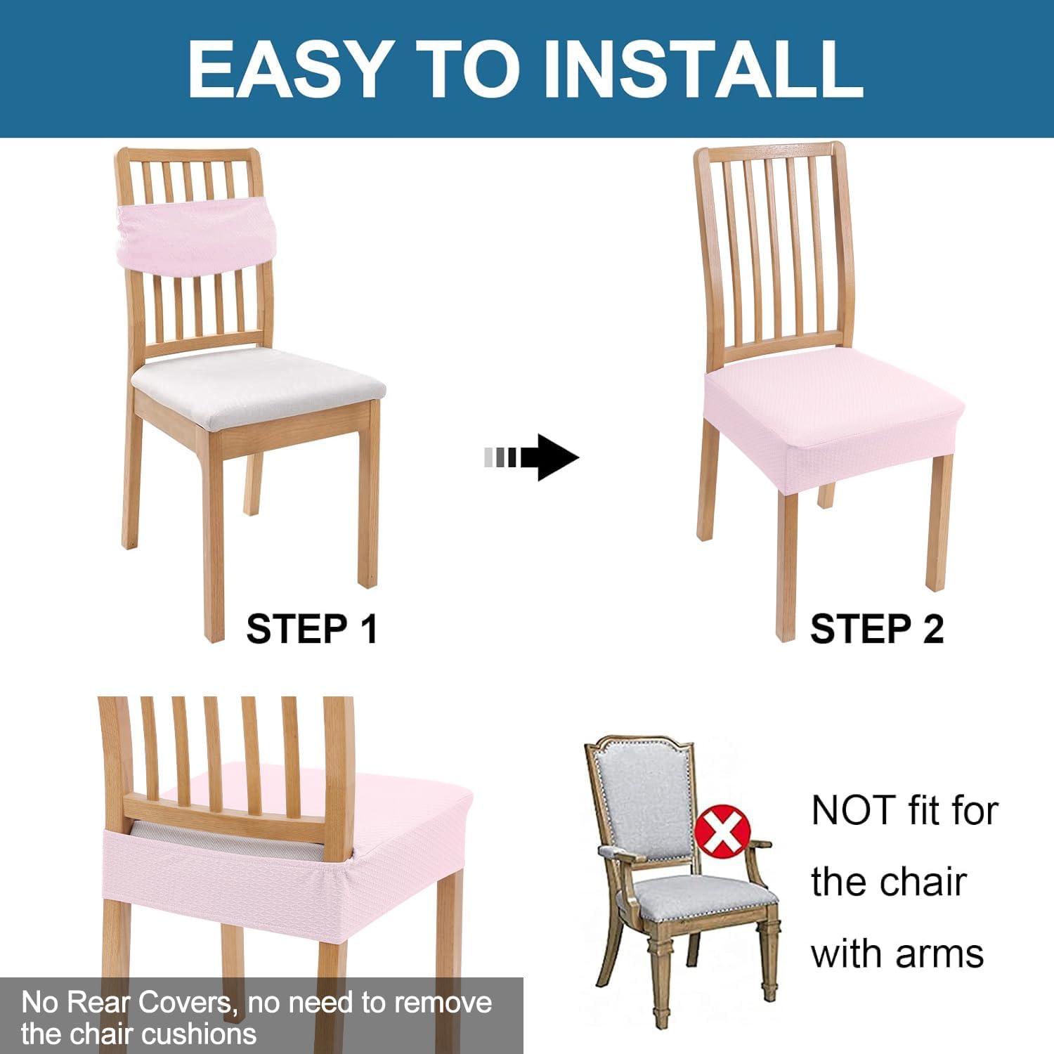 Smiry Waterproof Seat Covers for Dining Room Chairs Set of 4, Stretch Jacquard Removable Washable Chair Seat Slipcovers Protector, No Rear Covers, Beige