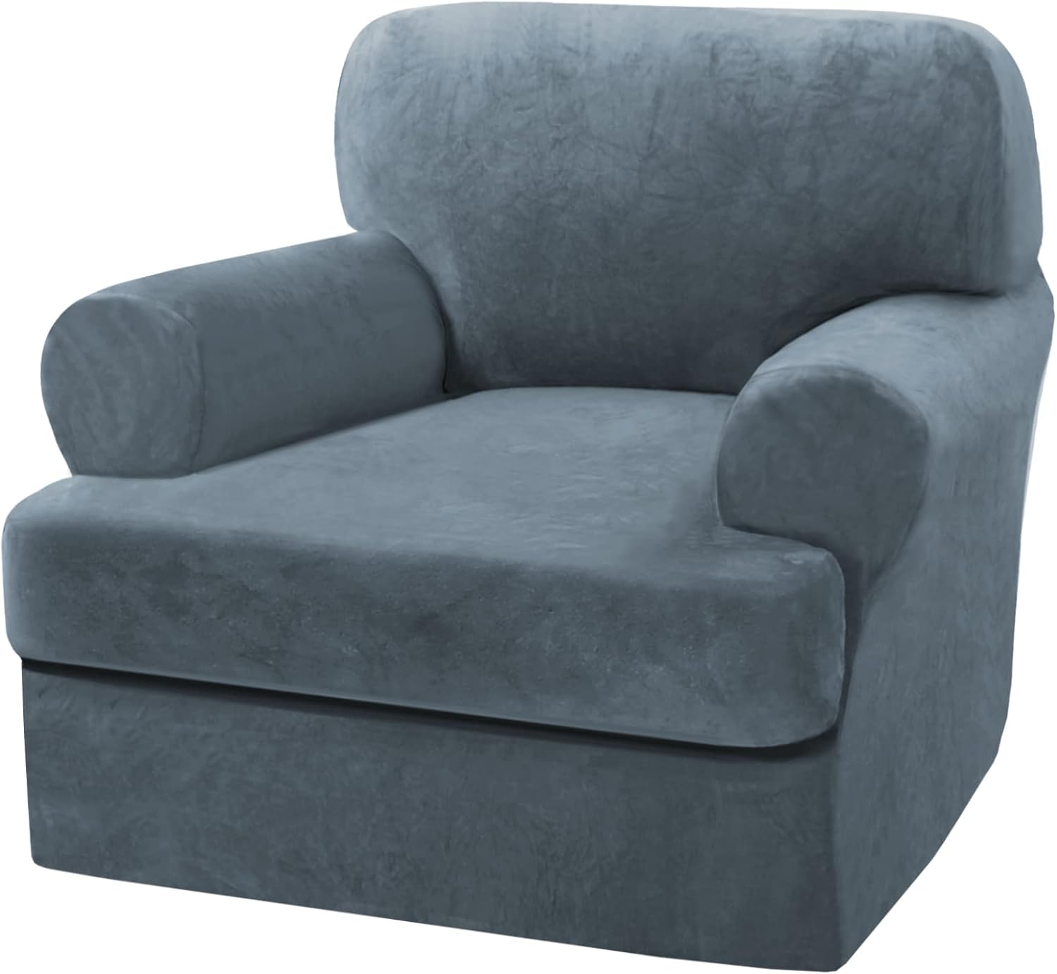 H.VERSAILTEX Sofa Cover 2 Piece T Cushion Armchair Slipcovers Thick Velvet Couch Cover Furniture Protector Stretch T Cushion Sofa Covers for 1 Cushion Couch with 1 Individual T Cushion Covers, Ivory