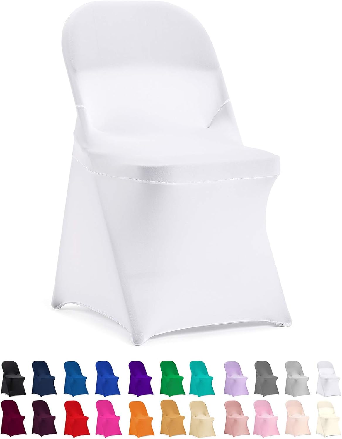 Peomeise Stretch Spandex Folding Chair Cover for Wedding Party Dining Banquet Event (White,12pcs)