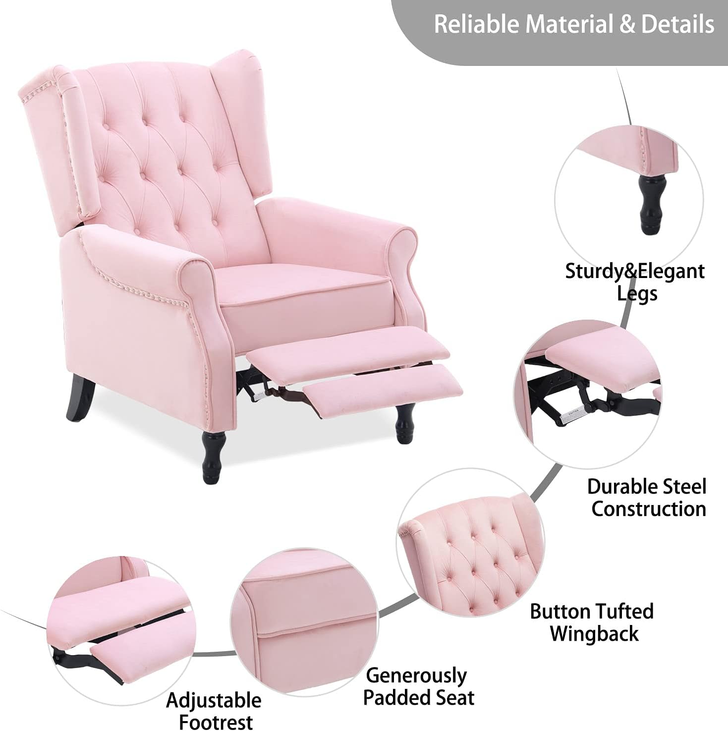 Velvet Accent Chair, Push Back Recliner Chair