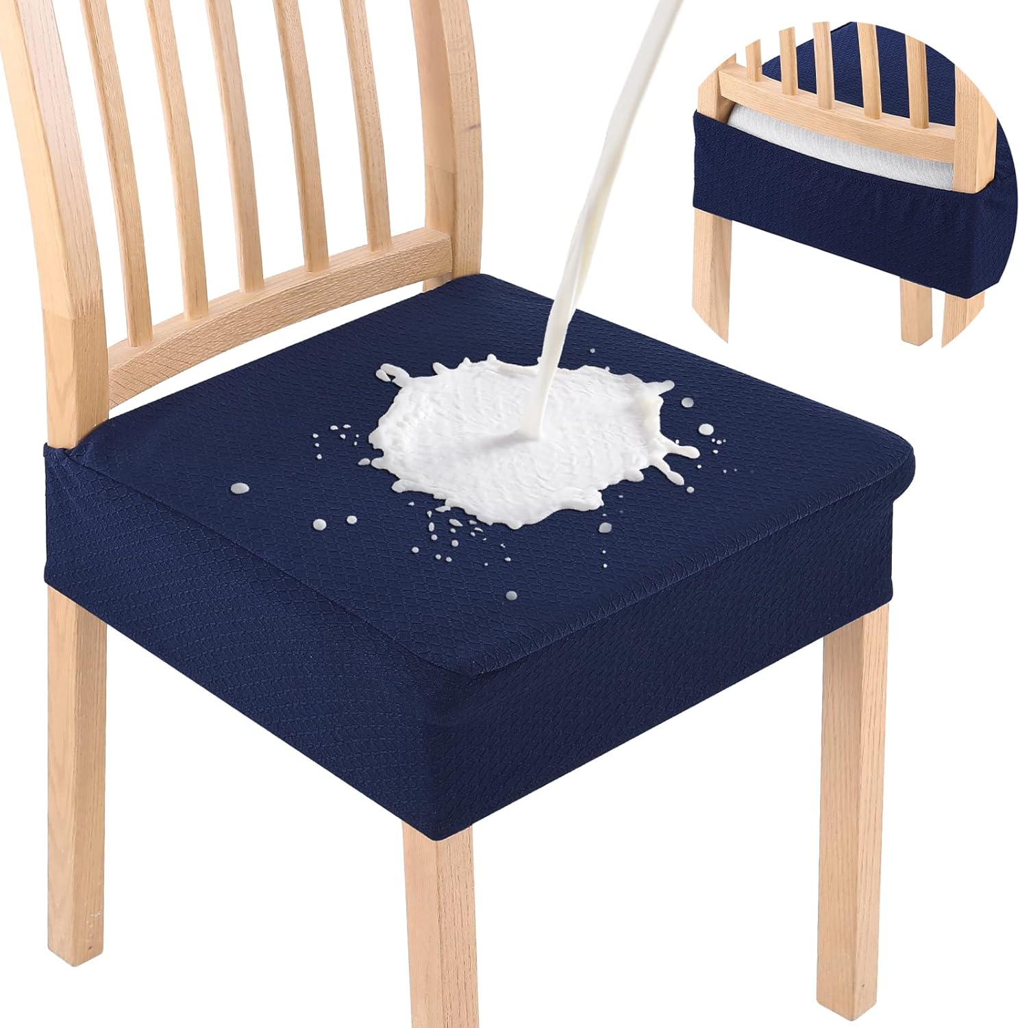 Smiry Waterproof Seat Covers for Dining Room Chairs Set of 4, Stretch Jacquard Removable Washable Chair Seat Slipcovers Protector, No Rear Covers, Beige