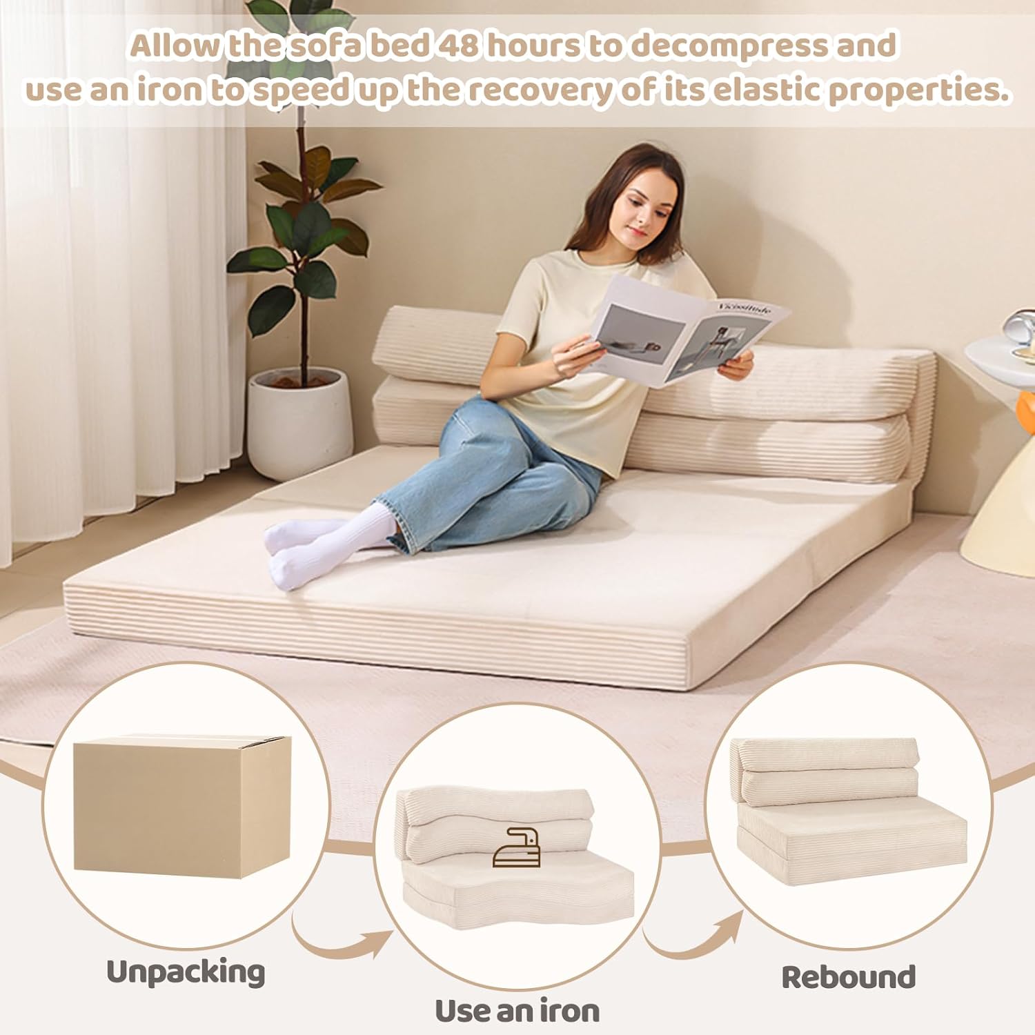 Folding Sofa Bed, Convertible Sleeper Chair with Pilow Foldable Matress, 2 in 1 Pull Out Loveseat Sofa Portable Fold Out Chair Bed Comfy Floor Couch Lounge for Living Room Bedroom