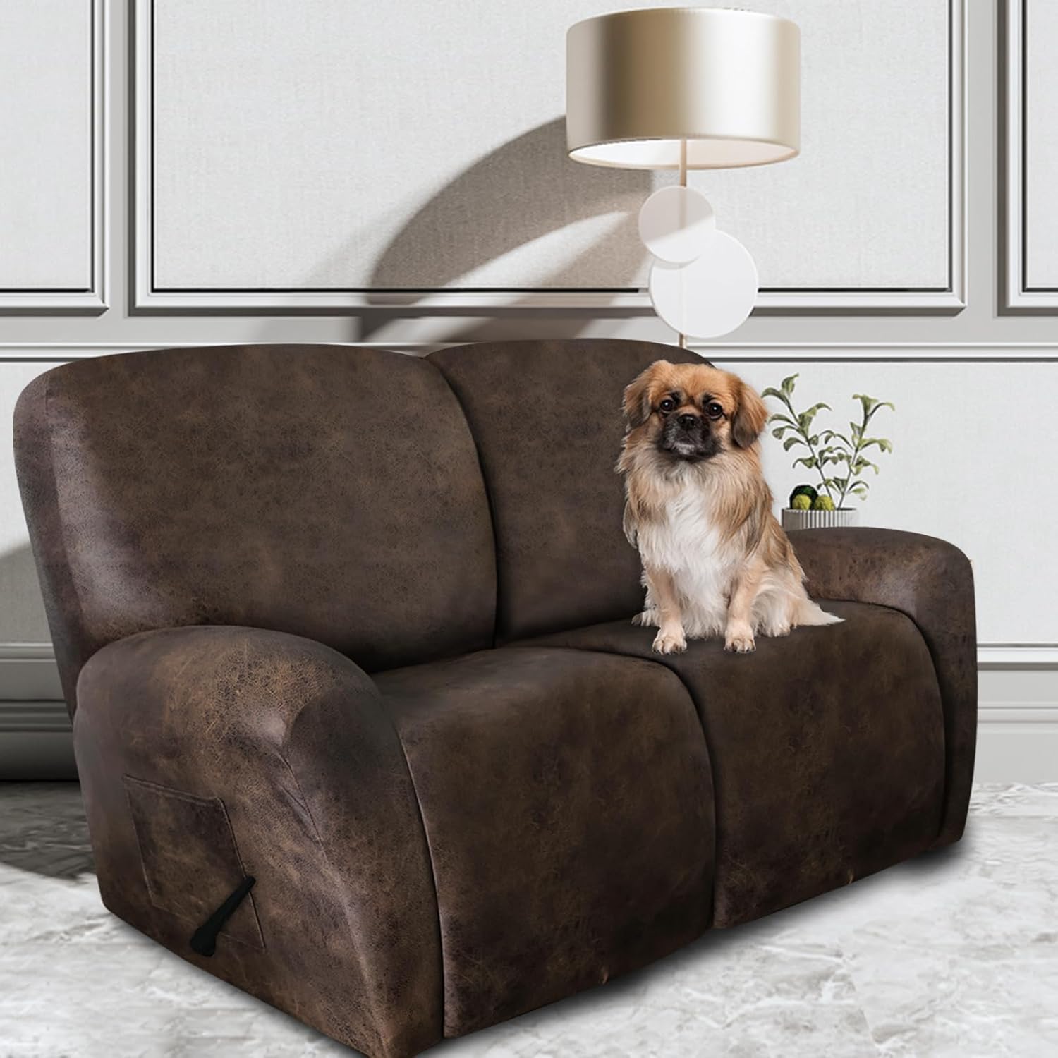 Leather Like Recliner Chair Covers Heavy Duty, 4 Pieces Lazy Boy Recliner Cover for Recliner Chair, Leather Cover for Recliner slipcovers Washable for Pets (Dark Brown)