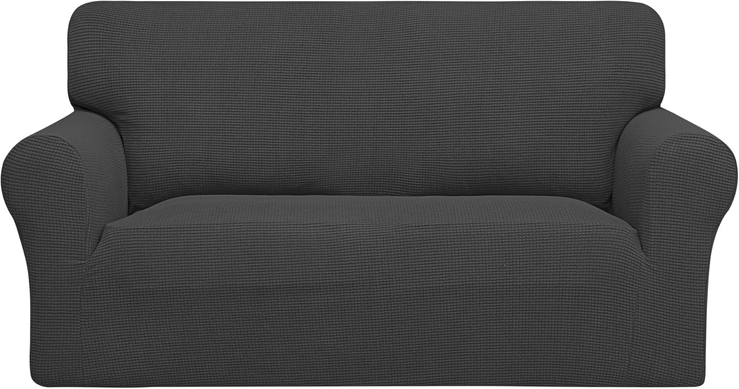 PureFit Stretch Chair Sofa Slipcover – Spandex Jacquard Non Slip Soft Couch Sofa Cover, Washable Furniture Protector with Non Skid Foam and Elastic Bottom for Kids (Chair, Dark Gray)